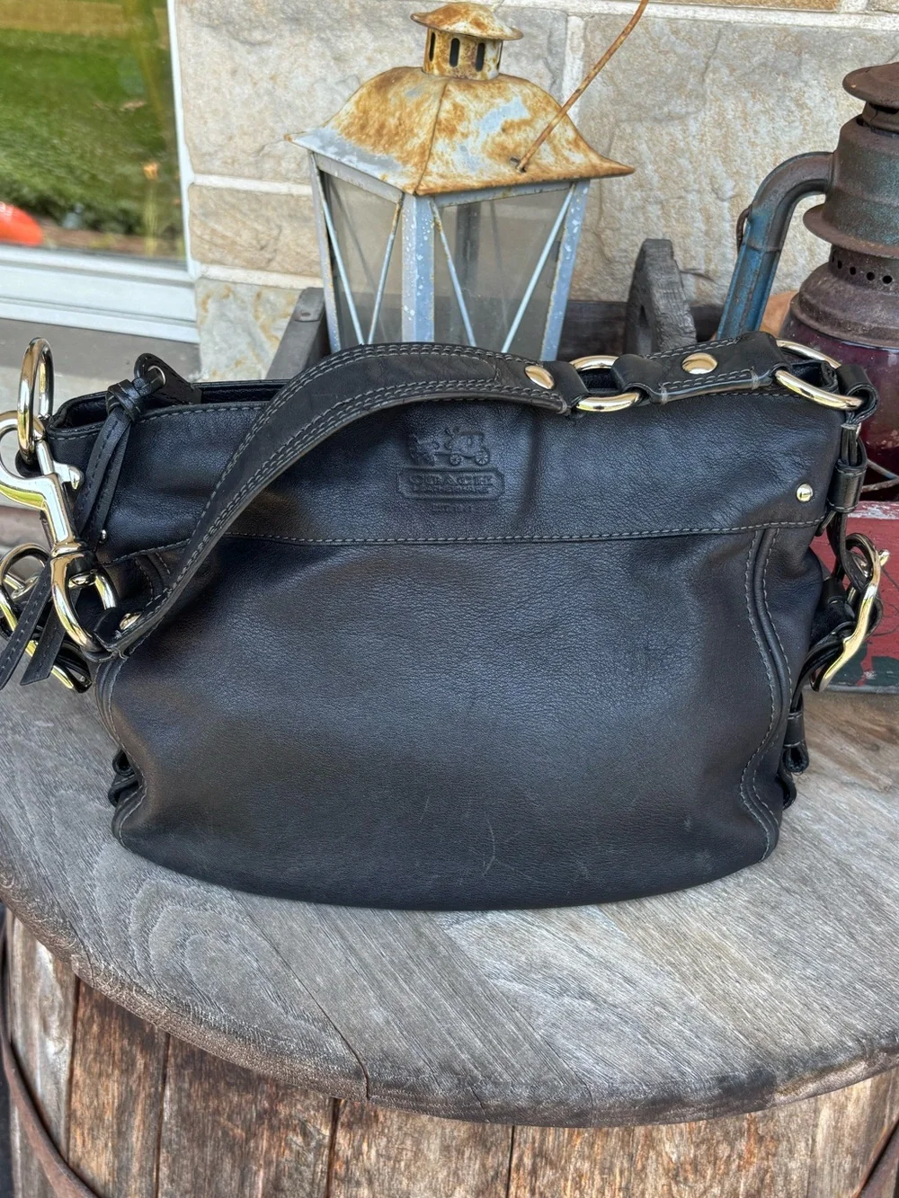 Coach Carly Vintage Black Leather Hobo Bag